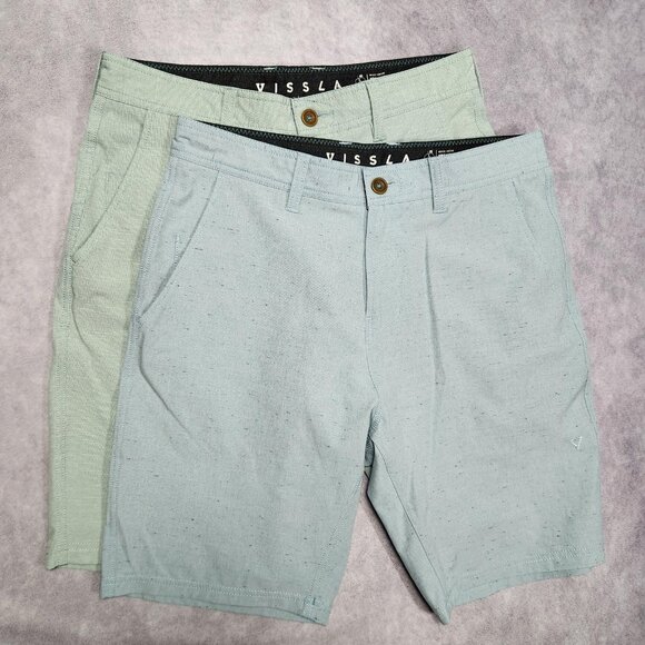 Vissla Shorts Mens 30 Lot of 2 Pair Blue Green Poly Cotton Blend Stretch Casual - Picture 1 of 16